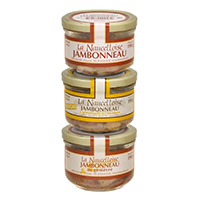 Set of 3 glass jars of  jambonneau (ham hock), (1 plain +  1 juniper + 1 mustard