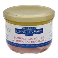 Glass jar of jambonneau (ham hock) stuffed with duck liver 30% 360 gr