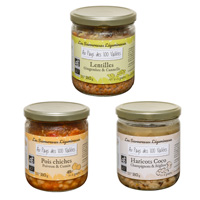 Lot de 3 plats cuisinés de légumineuses (pois chiches + haricots coco + lentilles)