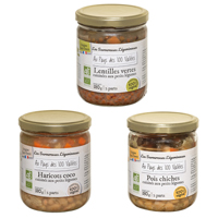 Lot de 3 légumineuses cuisinées aux petits légumes (pois chiches + haricots coco + lentilles)