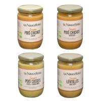 Lot de 4 soupes légumineuses bio 580gr panaché + 1 offert - Pois chiches cumin + pois chiches muscade + pois cassés coco gingembre + lentilles jaunes anis vert+ pois chiches piment